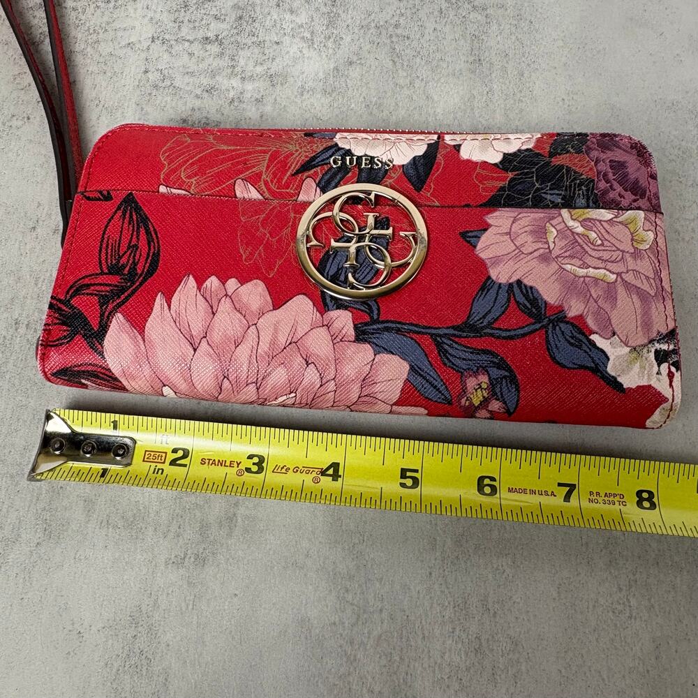 GUESS Red Floral Zip Around Wristlet Wallet Clutch - Picture 9 of 12